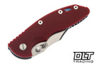 Hinderer 3.5" XM-18 Non Flipper Bowie MagnaCut - Blue Anodized Bead Blasted Titanium - Stonewashed Blade - Red G-10