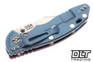 Hinderer 3.5" XM-18 Non Flipper Bowie MagnaCut - Blue Anodized Bead Blasted Titanium - Stonewashed Blade - Red G-10