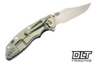 Hinderer 3.5" XM-18 Non Flipper Bowie MagnaCut - Green Anodized Bead Blasted Titanium - Stonewashed Blade - Black G-10 - Back