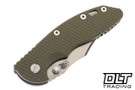 Hinderer 3.5" XM-18 Non Flipper Bowie MagnaCut - Green Anodized Bead Blasted Titanium - Stonewashed Blade - OD Green G-10