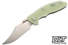 Hinderer 3.5" XM-18 Non Flipper Bowie MagnaCut - Green Anodized Bead Blasted Titanium - Stonewashed Blade - Translucent Green G-10