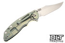 Hinderer 3.5" XM-18 Non Flipper Bowie MagnaCut - Green Anodized Bead Blasted Titanium - Stonewashed Blade - Translucent Green G-10 - Back