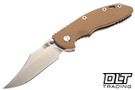 Hinderer 3.5" XM-18 Non Flipper Bowie MagnaCut - Bronze Anodized Bead Blasted Titanium - Stonewashed Blade - Coyote G-10