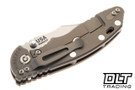Hinderer 3.5" XM-18 Non Flipper Bowie MagnaCut - Bronze Anodized Bead Blasted Titanium - Stonewashed Blade - Coyote G-10