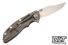 Hinderer 3.5" XM-18 Non Flipper Bowie MagnaCut - Bronze Anodized Bead Blasted Titanium - Stonewashed Blade - OD Green G-10 - Back