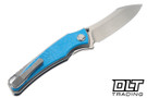 Hawk Talon - Titanium Handle - Ocean Blue Glass FatCarbon Overlay - Brightwash M390 Blade
