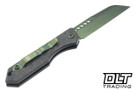 Heretic Jinn Auto - Metallic Green MagnaCut Blade - Carbon Fiber Blade
