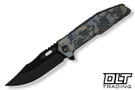 WE Knife Barracks WE25078-3 - Pixel Pattern Titanium - Black Stonewash Bevels - Black Brushed Flats M390 Blade