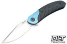 Reate TF-4 M398 Belt Satin Blade - Black DLC Titanium Handle - Crystalized Blue Titanium Bolster - Carbon Fiber Inlay