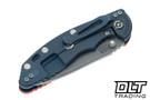 Hinderer 3.5" XM-18 Non Flipper Recurve MagnaCut - Battle Blue Anodized Titanium - Working Finish Blade - Orange G-10