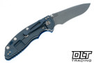 Hinderer 3.5" XM-18 Non Flipper Recurve MagnaCut - Battle Blue Anodized Titanium - Working Finish Blade - Blue G-10 - Back