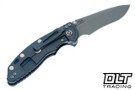 Hinderer 3.5" XM-18 Non Flipper Recurve MagnaCut - Battle Blue Anodized Titanium - Working Finish Blade - Blue & Black G-10 - Back
