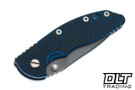 Hinderer 3.5" XM-18 Non Flipper Recurve MagnaCut - Battle Blue Anodized Titanium - Working Finish Blade - Blue & Black G-10