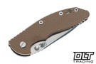 Hinderer 3.5" XM-18 Non Flipper Recurve MagnaCut - Bronze Anodized Titanium - Stonewashed Blade - Coyote G-10