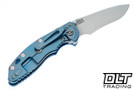 Hinderer 3.5" XM-18 Non Flipper Recurve MagnaCut - Blue Anodized Titanium - Stonewashed Blade - Blue G-10 - Back