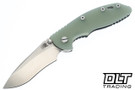 Hinderer 3.5" XM-18 Non Flipper Recurve MagnaCut - Working Finish Titanium - Stonewashed Blade - Translucent Green G-10