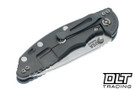 Hinderer 3.5" XM-18 Non Flipper Recurve MagnaCut - Working Finish Titanium - Stonewashed Blade - Blue & Black G-10
