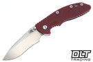 Hinderer 3.5" XM-18 Non Flipper Recurve MagnaCut - Working Finish Titanium - Stonewashed Blade - Red G-10