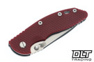 Hinderer 3.5" XM-18 Non Flipper Recurve MagnaCut - Working Finish Titanium - Stonewashed Blade - Red G-10