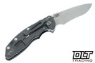Hinderer 3.5" XM-18 Non Flipper Recurve MagnaCut - Working Finish Titanium - Stonewashed Blade - Black G-10 - Back