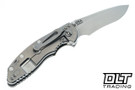 Hinderer 3.5" XM-18 Non Flipper Recurve MagnaCut - Stonewashed Titanium & Blade - OD Green G-10 - Back