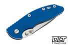 Hinderer 3.5" XM-18 Non Flipper Recurve MagnaCut - Stonewashed Titanium & Blade - Blue G-10