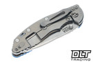 Hinderer 3.5" XM-18 Non Flipper Recurve MagnaCut - Stonewashed Titanium & Blade - Blue G-10