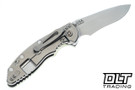 Hinderer 3.5" XM-18 Non Flipper Recurve MagnaCut - Stonewashed Titanium & Blade - Translucent Green G-10 - Back