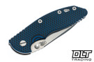 Hinderer 3.5" XM-18 Non Flipper Recurve MagnaCut - Stonewashed Titanium & Blade - Blue & Black G-10