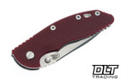 Hinderer 3.5" XM-18 Non Flipper Recurve MagnaCut - Stonewashed Titanium & Blade - Red G-10