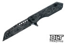 Heretic Jinn Manual - Wharncliffe Black Topo MagnaCut Blade - Black Topo Aluminum Handle