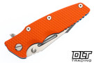 Hinderer Eklipse Skinny Fullered Harpoon Spanto MagnaCut - Blue Anodized Titanium - Stonewashed Blade - Orange G-10