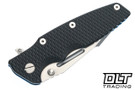Hinderer Eklipse Skinny Fullered Harpoon Spanto MagnaCut - Blue Anodized Titanium - Stonewashed Blade - Black G-10