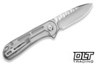 CIVIVI Elementum C18062AM-1 open, clip side, stainless right hand tip-up clip against transparent Lexan and gray liner