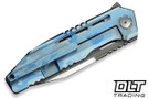 WE Knife Gunwale WE24048-3 - Blue Terrain Titanium - Hand Polished Satin Gray Stonewash Flat M390 Blade