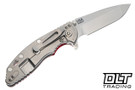 Hinderer 3.5" XM-18 Spanto MagnaCut - Stonewashed Titanium & Blade - Red G-10 - Back