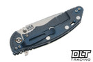Hinderer 3.5" XM-18 Spanto MagnaCut - Battle Blue Anodized Titanium - Stonewashed Blade - Translucent Green G-10