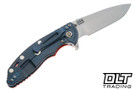 Hinderer 3.5" XM-18 Spanto MagnaCut - Battle Blue Anodized Titanium - Stonewashed Blade - Orange G-10 - Back