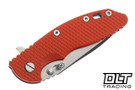 Hinderer 3.5" XM-18 Spanto MagnaCut - Battle Blue Anodized Titanium - Stonewashed Blade - Orange G-10