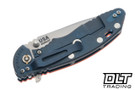 Hinderer 3.5" XM-18 Spanto MagnaCut - Battle Blue Anodized Titanium - Stonewashed Blade - Orange G-10
