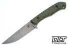 Goathead Knives Hunter 3.5 - OD Green G-10 - Rock Pattern - Sandblasted Stonewash MagnaCut Blade - Topo Kydex