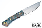 Bark River Custom Broadside CPM-154 - Blue Karelian Birch - Blue Glow Liners - Moasic Pins - Flat Grind