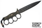 RMJ Tactical Trench Raider 3V - Dirty Olive G-10 - Acid Etch 3V Blade - Ox Blood & OD Green Sheath