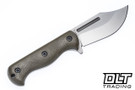 WTG V44C - K329 Satin Blade - OD Green Burlap Canvas Micarta - Black Carbon Fiber Kydex