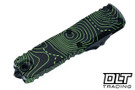 Microtech UTX-85 Gen IV S/E - Black & Parakeet Green Camo Handle - Topographic Blade - Signature Series - 12314-2TPBKPGCS