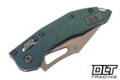 Microtech Mini Stitch Ram-Lok - Antique Green Anodized Titanium - Bronze Accents - Bronzed Stonewashed Blade - Marfione Select - 169MRL-13MS1