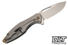 Koenig Arius - Plexa Pattern Titanium Handle - Burnished M390 Blade - Polished Flats - Bronze Hardware