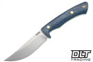 7Forge Hawkeye Hunter MagnaCut - Blue Denim Micarta - Yellow Liners - Brass Pins