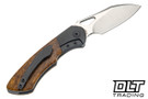 Olamic Cutlery WhipperSnapper Bolsterlock Wharnfoot - Satin Blade - Dark Blast Titanium - Karelian Birch Burl #151F - 795