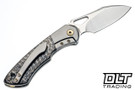 Olamic Cutlery WhipperSnapper Bolsterlock Wharnfoot - Satin Blade - Zirblast Titanium - Vintage Bronze Lightning Strike Carbon Fiber # 149F Scales #153F - 796 - Back